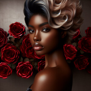 Illustrate an African American woman with caramel skin, featurin...