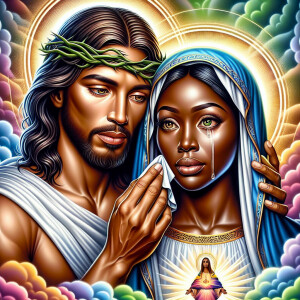 Ensure that the image distinctly represents both Jesus Christ an...