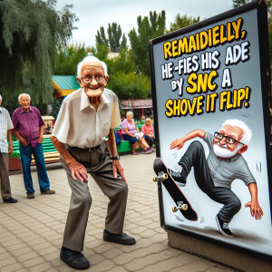 Funny and crazy caricature of a 95 year old American grandpa in...