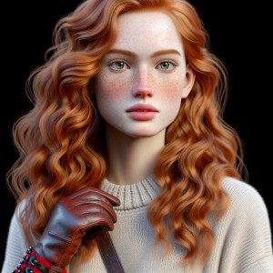 Photorealistic image. Beautiful ginger haired, pale skin, freckl...