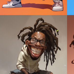 funny caricature, hip-hop dancer caricature, young african-ameri...