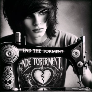 This black and white photo of an emo boy modelling a shirt that...