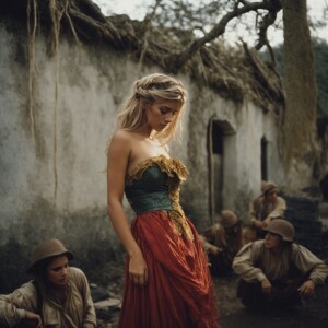 Beautiful wench in torn dress fixing to be hanged by British sol...
