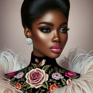 "Create a portrait of an elegant African-American woman with med...