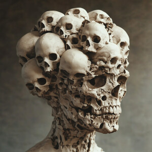 A person made from skulls