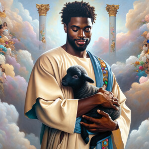 Oil painting of an African-American man resembling Jesus Christ,...