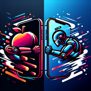 Create a logo of feud between Apple iPhone and Android