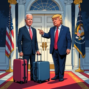 Joe Biden stands in the White House with suitcases, Donald Trump...