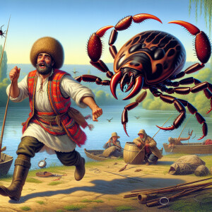 Цыган рыбак убегает от клеща