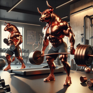 Copper bulls working out in the gym