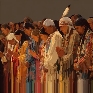 Christians, Muslims, Jews, and Native Americans praying together...
