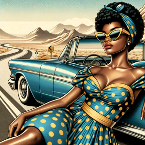 Craft an airbrushed depiction of a fashionable African American...