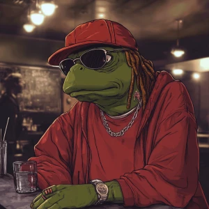 PEPE meme.in a strip bar, in GTA San Andreas and carton style