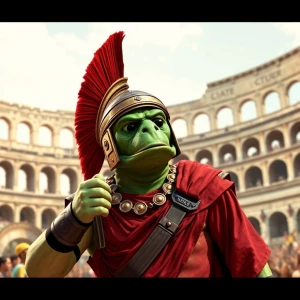 meme PEPE dressed as a gladiator and is in the coliseum in GTA s...