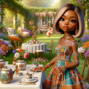 Illustrate a 3-D realistic with light skin chibi-style African A...