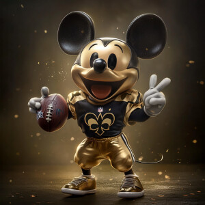 Mickey Mouse in a new Orleans Saints football jersey going bonke...