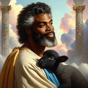 Oil painting of an African-American man resembling Jesus Christ,...