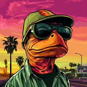 MEME PEPE in GTA art style, , in the style of a Grand Theft Aut...