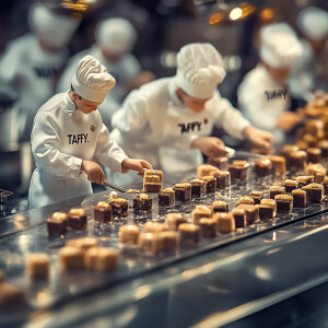 Design an image showcasing a team of miniature chefs in spotless...