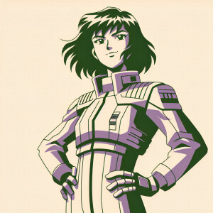 1990s anime screencap, girl a plugsuit, standing with hands on h...