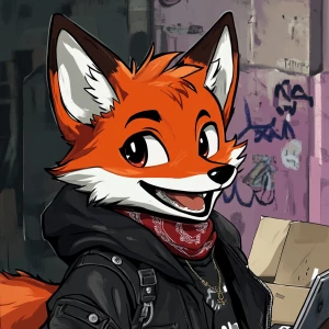 Create an image of a cartoon fox with anthropomorphic features,...