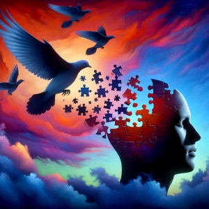 Illustrate the concept of thoughts or memories escaping the mind...