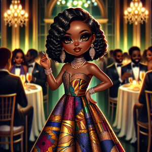 "Create an artistic depiction of an African American chibi chara...