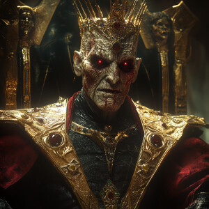 Alien king enters his throne in fury, then, Alien king is sittin...