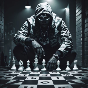 Design an album cover for a hip-hop track called "Dark Pattern B...