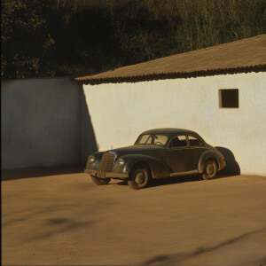 An old Mercedes car in the village --p glzhtgy --sref 2421610009