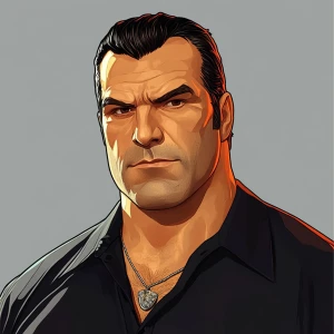 generate Muscular man with a big chin in GTA style