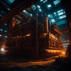 In the dimly lit expanse of the cosmos, a post-modern dieselpunk...