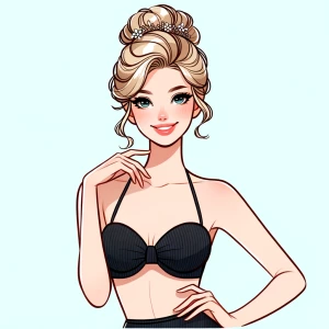 A fashionable young woman with blonde hair styled in an elegant...