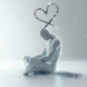 a surreal and futuristic digital art piece featuring a glowing,...