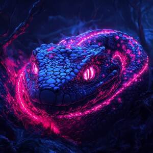 A grotesquely beautiful creature. its scales illuminated by eeri...