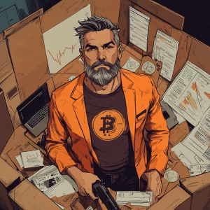 Create an image of a male character with short, gray hair and a...