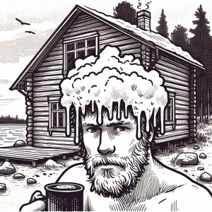 Нарисуй карельца, у которого на голове тает снег. На дворе жарко...