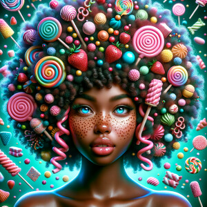 A digital portrait of an African-American girl with an elaborate...