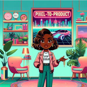 A glossy, ultra-high-definition cartoon-style image of a stylish...