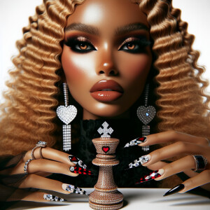 Woman’s short dress in the background an embellished queen of he...