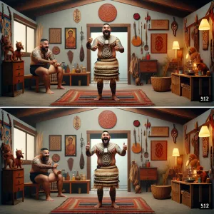 make a video of 1 minute of a moari person presenting his house...