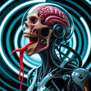 Biomechanical alien creature in side profile with a partially tr...