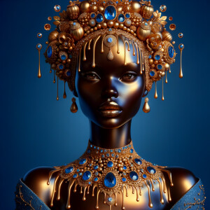 Create a 3-D realistic, elegant figure against a vivid royal blu...