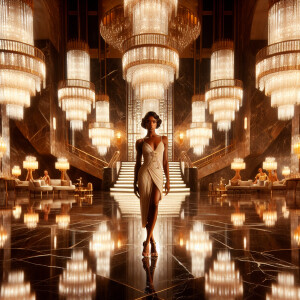 o	In the opulent splendor of an Art Deco penthouse, an elegant L...