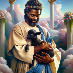 Oil painting of an African-American man resembling Jesus Christ,...