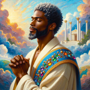 Oil painting of an African-American man resembling Jesus Christ,...