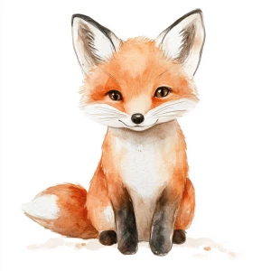 Simple style, watercolor illustration, fox cub
 looking forward...