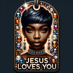 Redesign the tag to feature an African-American woman with a sty...