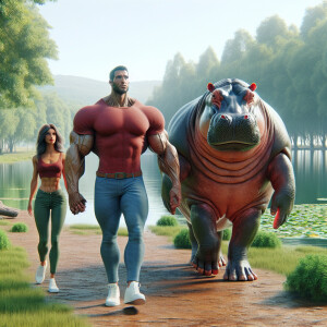 Augmented reality A Man-hippopotamus Hybrid with huge muscles wi...