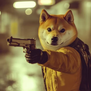 DOGE meme.,With guns robbing bank, GTA style